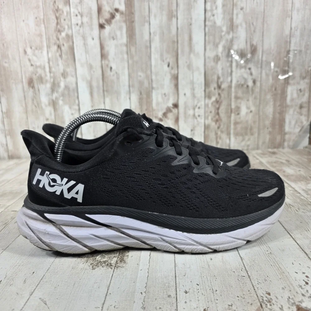 Hoka Clifton 8 Womens Running Shoes Black White 1119394 BWHT Size 9B